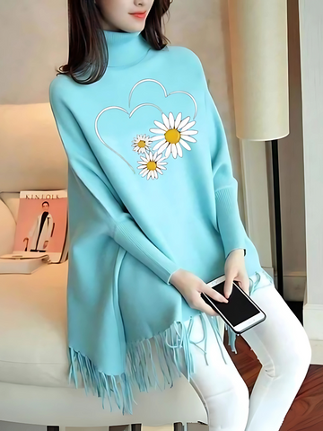 Sunflower Printed Woman's Fleece Shoal Poncho