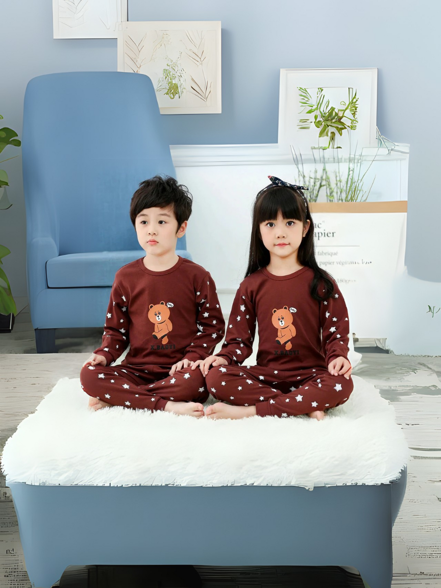 Brown bear printed kids wear