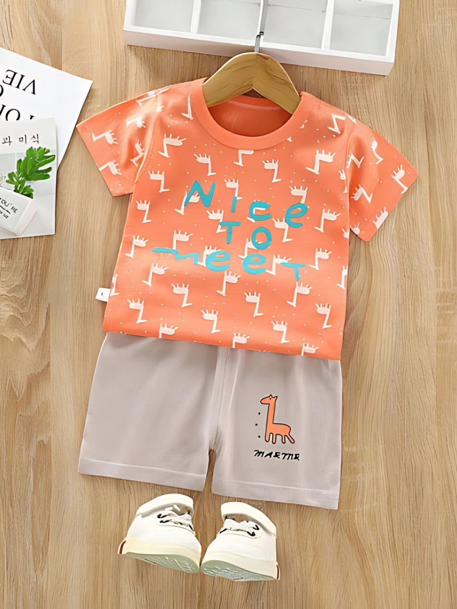 Peach And Grey Pattern Printed Kids Wear