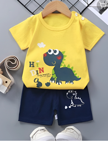 Yellow Boom Dino Pattern Printed Kids Wear