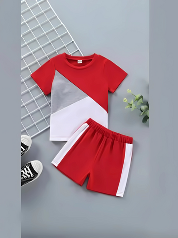 Red and Multi-Pattern Printed Kids Wear Set