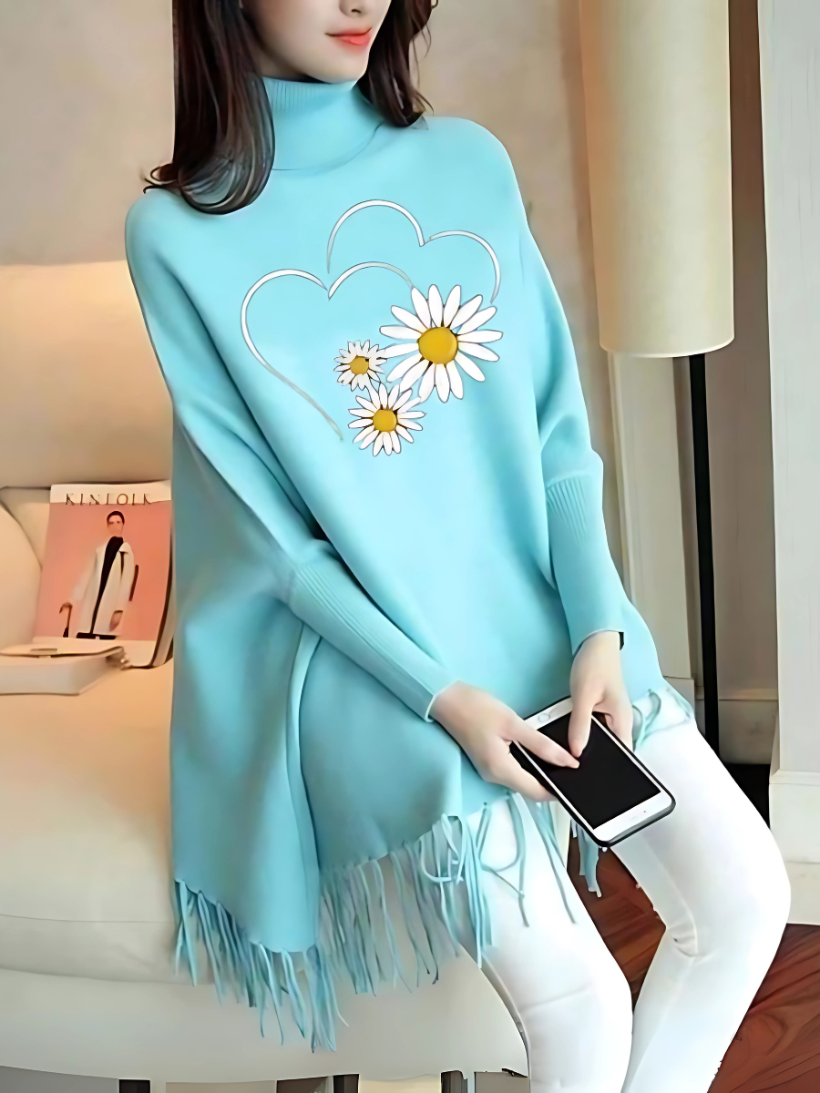 Sunflower Printed Woman's Fleece Shoal Poncho