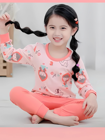 Cartoon Printed Peach Kids Suit