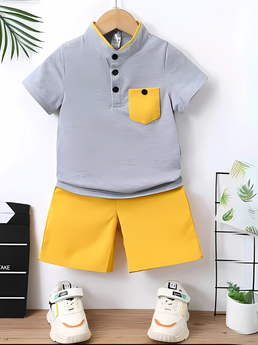 Yellow &amp; Grey Kids' Short Sleeve Twinset