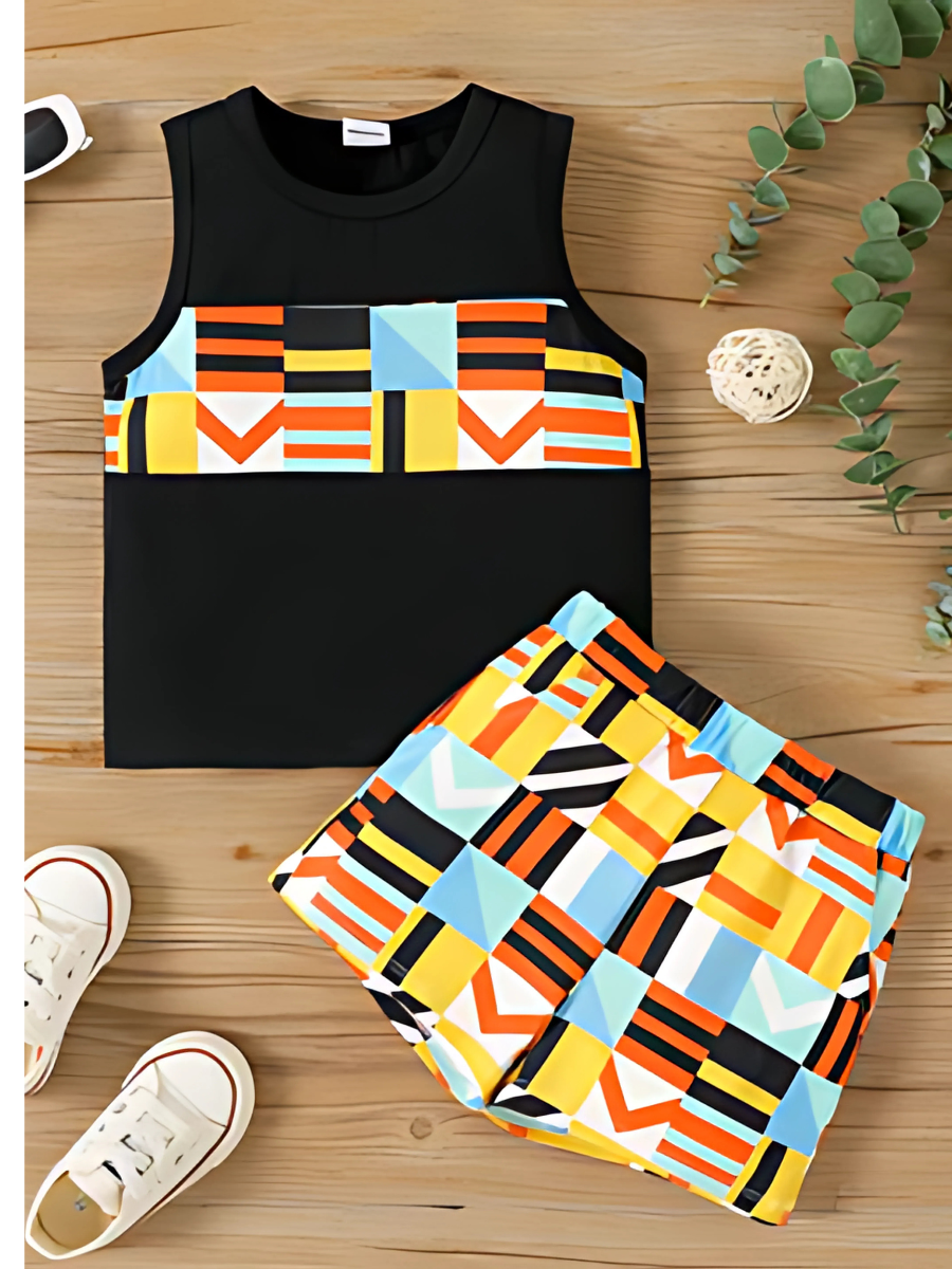 Colorful Geometry Print Tank Top and Shorts Set