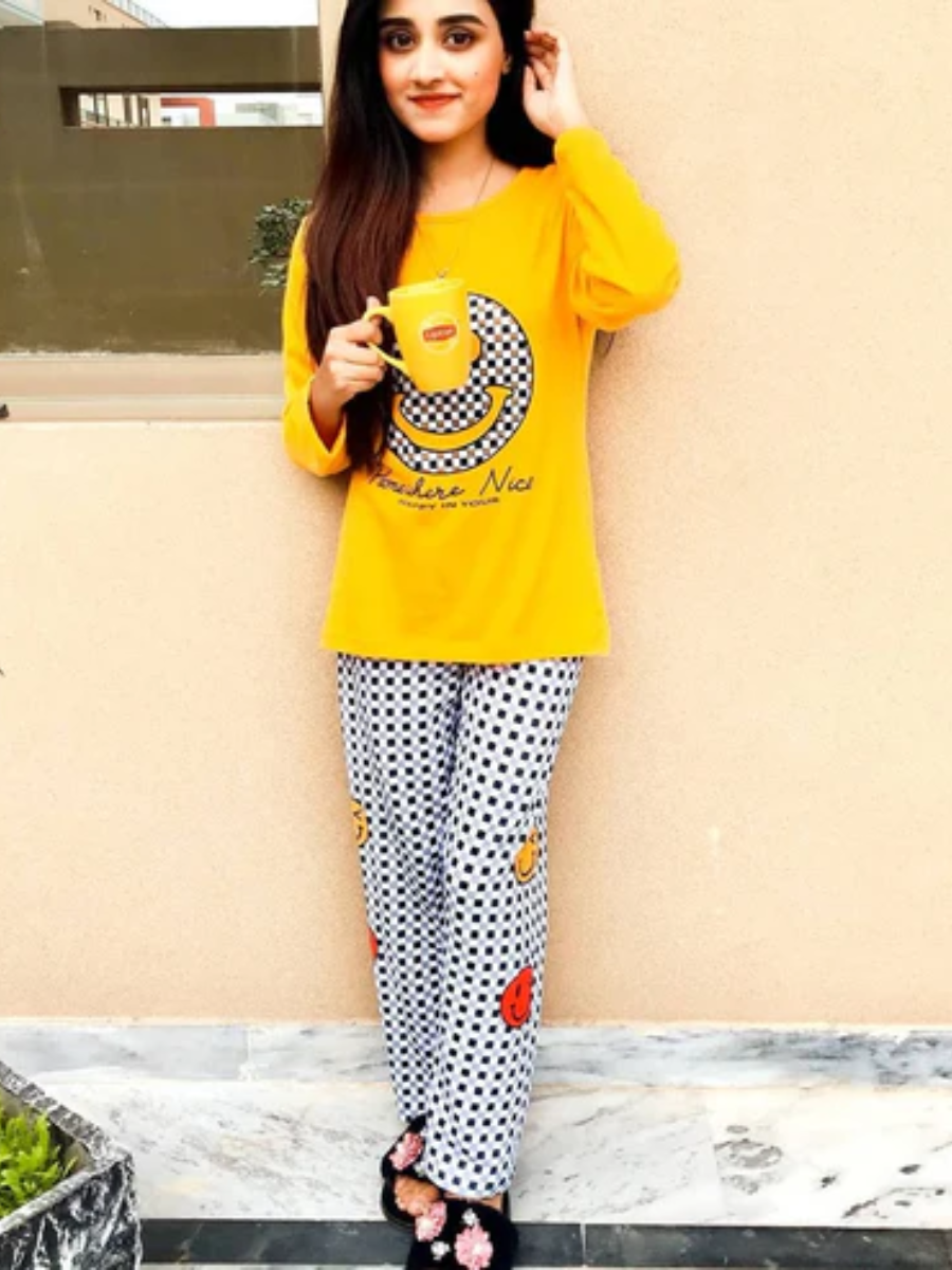 Smile Emoji Printed Night Suit PJ Set