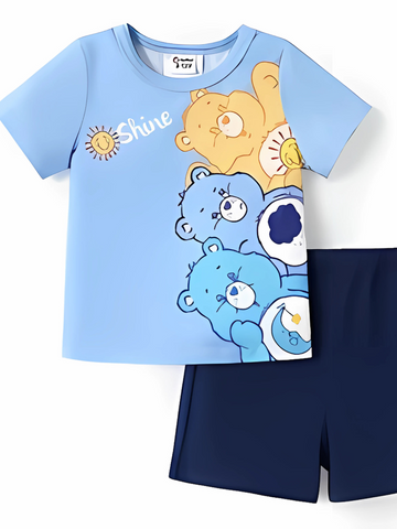 Blue Care Bear Print Short-Sleeve Tee & Shorts Set