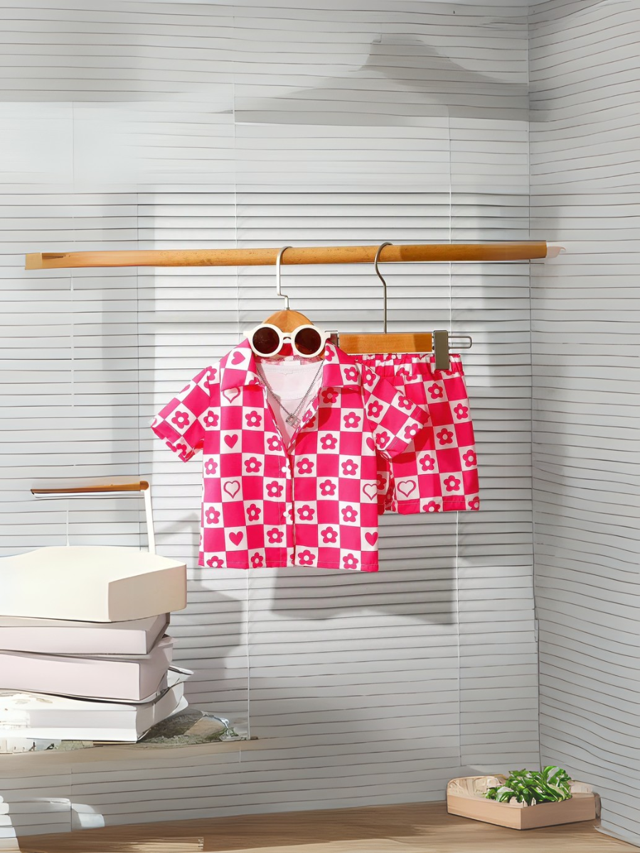 Baby/Boy Summer Pink Printed Silk Shirt And Short