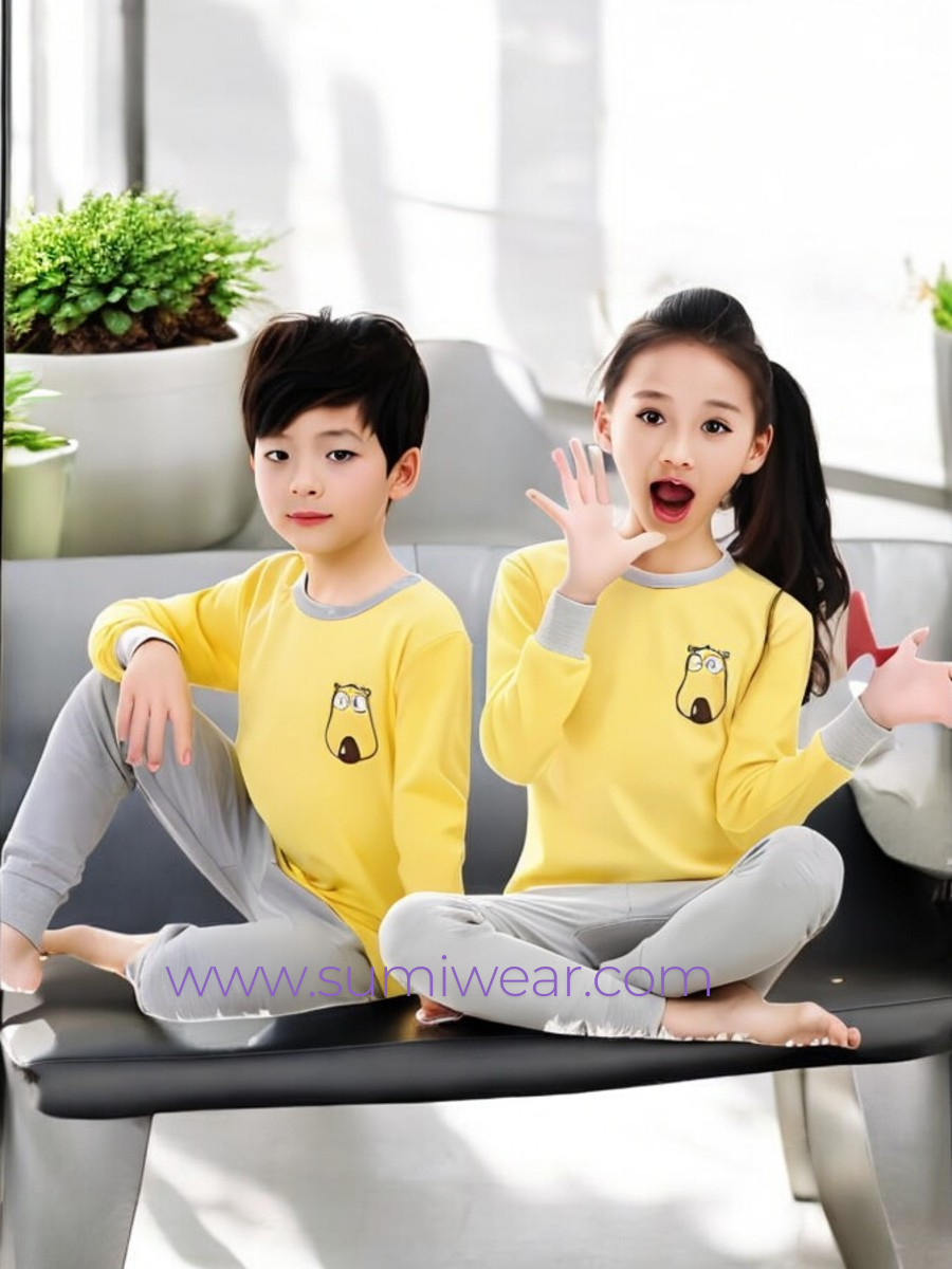 Yellow and Grey Printed Kids Wear